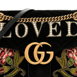 Velvet Matelasse Loved Embroidered Medium GG Marmont Shoulder Bag Black