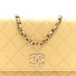 Caviar Quilted Studded CC Wallet on Chain WOC Yellow