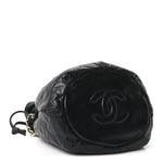 Lambskin Quilted Mini Drawstring Bucket Bag Black