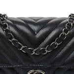 Metallic Caviar Chevron Quilted Mini Rectangular Flap Black