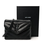 Calfskin Y Quilted Monogram Monochrome Toy Loulou Crossbody Bag Black