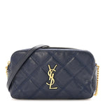 Grained Lambskin Quilted Mini Becky Double Zip Bag Blue Charron