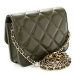 Lambskin Quilted Clutch With Chain Green