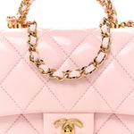 Shiny Lambskin Quilted Mini Twisted Links Top Handle Flap Light Pink