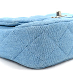 Denim Quilted Sweetheart Mini Flap Blue