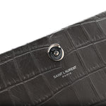 Calfskin Crocodile Embossed Medium Classic Monogram Kate Tassel Satchel Storm