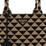 Jacquard Saffiano Triangolo Symbole Embroidered Large Tote Black Corda
