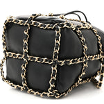 Lambskin Bucket Chain Drawstring Bag Black