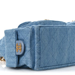 Washed Denim Quilted Large Trendy Pockets Hobo Blue