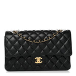 Lambskin Quilted Medium Double Flap Black