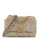 Tweed Quilted Medium Chanel 19 Flap Ecru Black