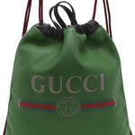 Calfskin Logo Drawstring Backpack Green