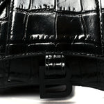 Shiny Calfskin Monochrome Crocodile Embossed Hourglass Top Handle Bag Mini Black