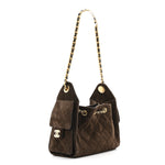 Suede Quilted Mini Chanel 25 Handbag Dark Brown
