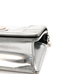 Metallic Patent Micro-Cannage Baby Diorama Flap Bag Silver
