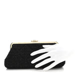 Tweed Quilted Kiss Lock Clutch Black