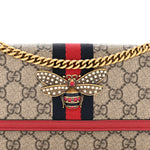 GG Supreme Monogram Web Queen Margaret Chain Wallet Red