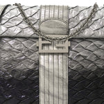 Iridescent Eelskin Maxi Chain Baguette Bag Grey Multicolor