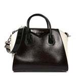 Textured Patent Calfskin Small Tri-Color Antigona Black White Brown