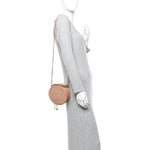 Glazed Calfskin Round As Earth Evening Bag Beige