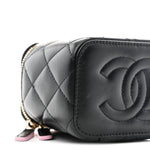 Lambskin Quilted Top Handle Mini Vanity Case With Chain Black Pink