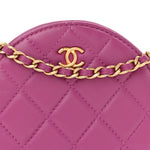Lambskin Quilted Round Pearl Crush Clutch With Chain Purple