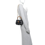 Sequin Lizard Embossed GG Mini Bamboo 1947 Top Handle Chain Bag Black White