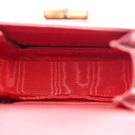 Moire Fabric Calfskin Rhinestone Monogram Monochrome Lizard Embossed Mini Bamboo 1947 Top Handle Chain Bag Red