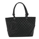 Calfskin Quilted Large Cambon Tote Black