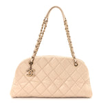 Aged Calfskin Quilted Medium Just Mademoiselle Bowling Bag Beige