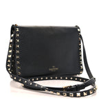 Pebbled Calfskin Medium Rockstud Flip Lock Crossbody Bag Black