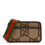 Monogram Jumbo GG Textured Dollar Calfskin Web Mini Crossbody Bag Camel Ebony New Acero