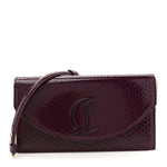 Patent Birdy Snakeskin Embossed Loubi54 Crossbody Clutch Merlot