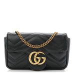 Calfskin Matelasse Super Mini GG Marmont Shoulder Bag Black