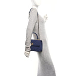 Jersey Chevron Quilted Small Trendy CC Dual Handle Flap Bag Navy Blue