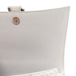 Calfskin Crocodile Embossed Small Hourglass Top Handle Bag White
