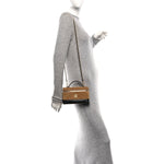 Suede Calfskin Shiny Lambskin Stitched Top Handle Slim Vanity With Chain Beige Black