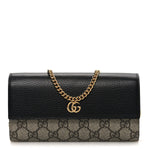 Dollar Calfskin GG Supreme Monogram Petite GG Marmont Wallet Chain Bag Black Beige Ebony