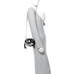 Lambskin Embroidered Chevron Quilted La Pausa Tassel Clutch Black