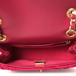 Velvet Camellia Embossed Mini Square Flap Fushia