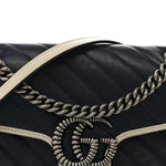 Vintage Effect Calfskin Matelasse Diagonal Small Torchon GG Marmont Shoulder Bag Blue Agata Mystic White