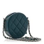 Caviar Quilted Round Clutch With Chain Green