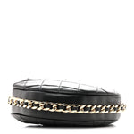 Lambskin Quilted Chain Around Pouch Hobo Black