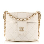 Lambskin Quilted Round Mini Vanity Case With Chain White