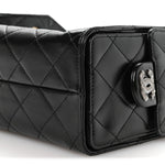 Shiny Crumpled Calfskin Quilted Mini Chanel 25 Handbag Black
