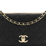 Lambskin Quilted Trendy CC Wallet On Chain WOC Black