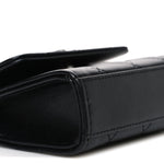 Lambskin Quilted Mini Metal Top Handle Flap Clutch With Chain  Black