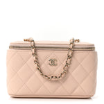 Caviar Quilted Small Vanity Case With Chain Light Beige