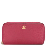 Lambskin Camellia Embossed Large Gusset Zip Around Wallet Fuchsia