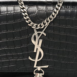 Calfskin Crocodile Embossed Small Classic Monogram Kate Tassel Satchel Black